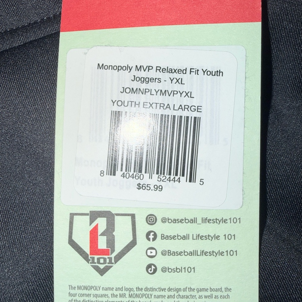 Baseball Lifestyle 101 Black Monopoly Graphic Jogger Pants - Picture 3 of 5